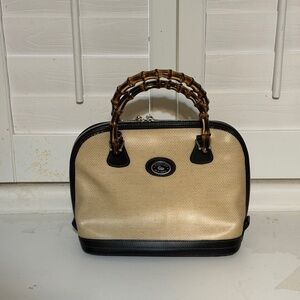 Dooney & Bourke Structured Satchel with Bamboo Handles – Ivory & Black